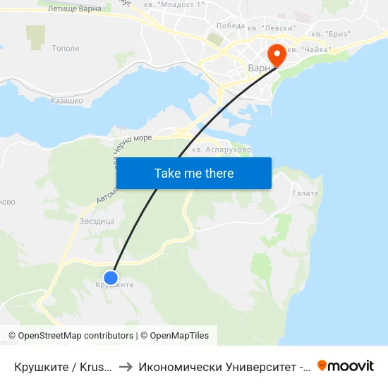 Крушките / Krushkite to Икономически Университет - Варна map