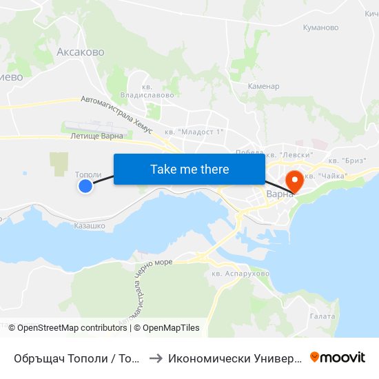 Обръщач Тополи / Topoli Turn Spot to Икономически Университет - Варна map