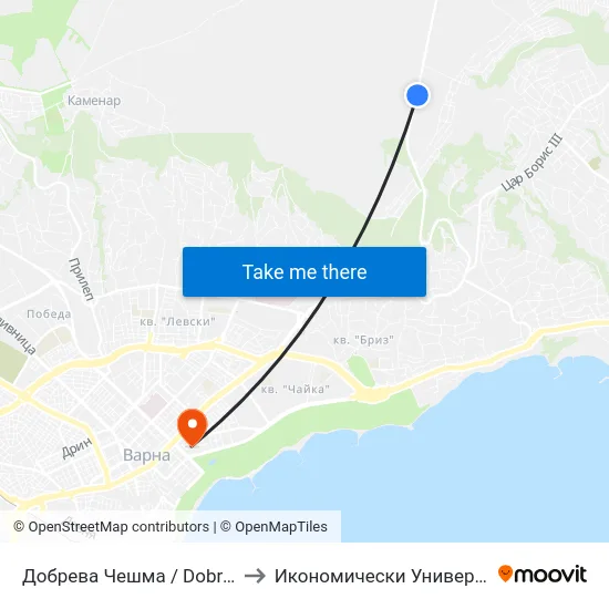 Добрева Чешма / Dobreva Cheshma to Икономически Университет - Варна map