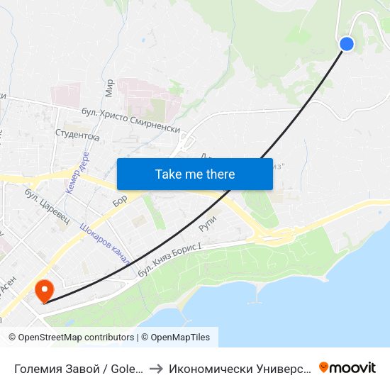Големия Завой / Golemiya Zavoy to Икономически Университет - Варна map