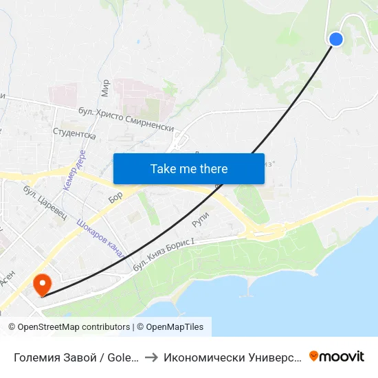 Големия Завой / Golemiya Zavoy to Икономически Университет - Варна map