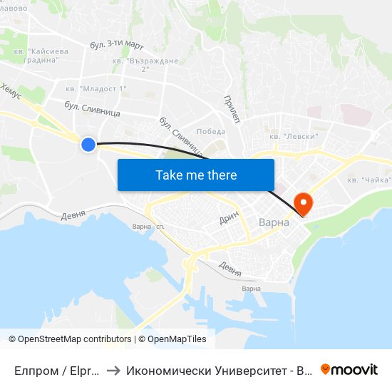Елпром / Elprom to Икономически Университет - Варна map