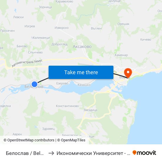 Белослав / Beloslav to Икономически Университет - Варна map