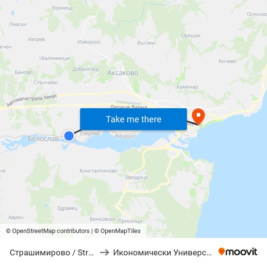 Страшимирово / Strashimirovo to Икономически Университет - Варна map