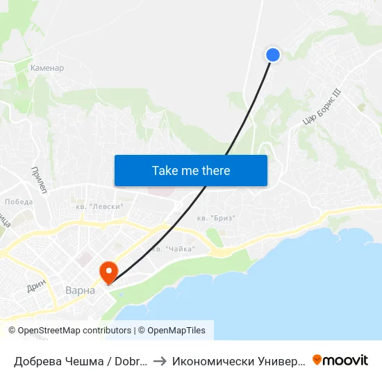 Добрева Чешма / Dobreva Cheshma to Икономически Университет - Варна map