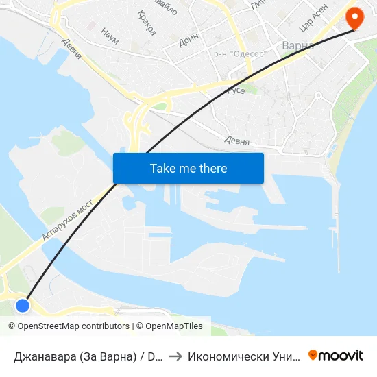 Джанавара (За Варна) / Dzhanavara (For Varna) to Икономически Университет - Варна map