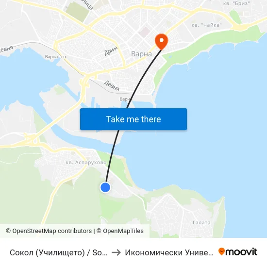 Сокол (Училището) / Sokol (The School) to Икономически Университет - Варна map