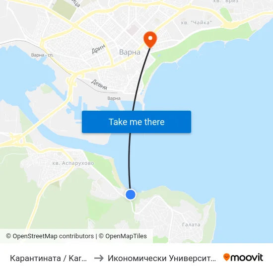 Карантината / Karantinata to Икономически Университет - Варна map