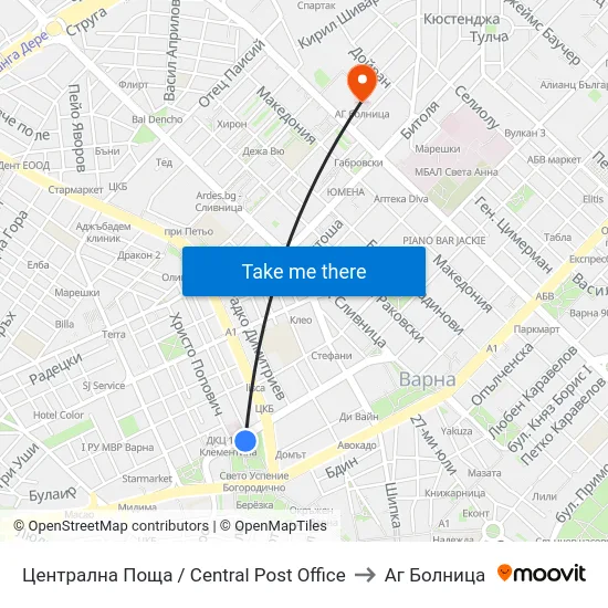 Централна Поща / Central Post Office to Аг Болница map