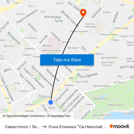 Севастопол / Sevastopol to Очна Клиника ""Св.Николай Чудотворец"" map