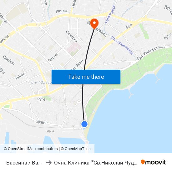 Басейна / Baseyna to Очна Клиника ""Св.Николай Чудотворец"" map