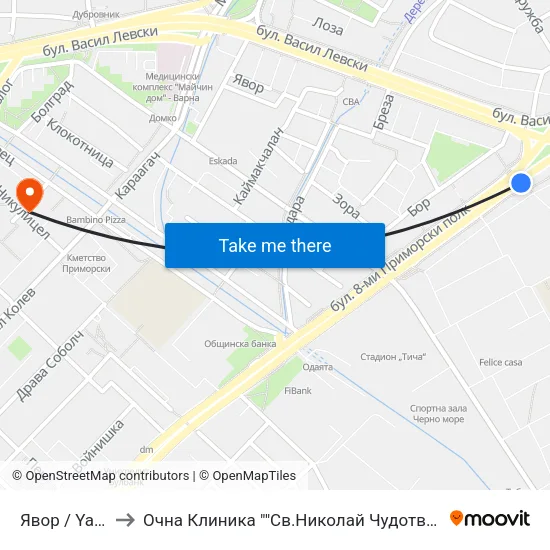 Явор / Yavor to Очна Клиника ""Св.Николай Чудотворец"" map