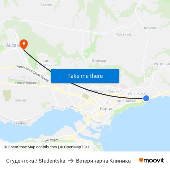 Студентска / Studentska to Ветеринарна Клиника map