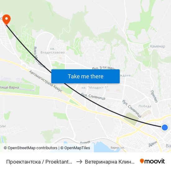Проектантска / Proektantska to Ветеринарна Клиника map