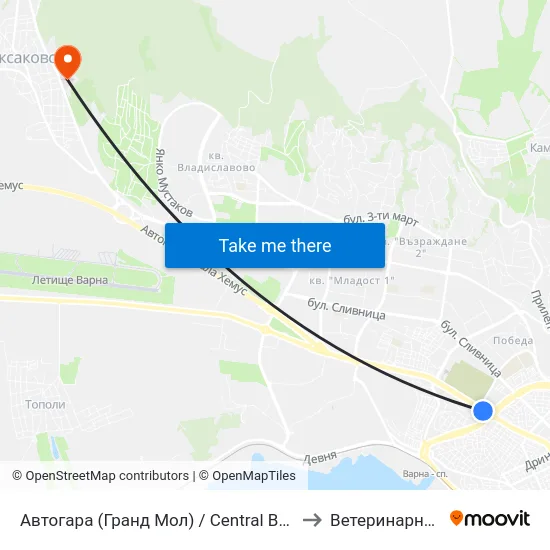 Автогара (Гранд Мол) / Central Bus Station (Grand Mall) to Ветеринарна Клиника map