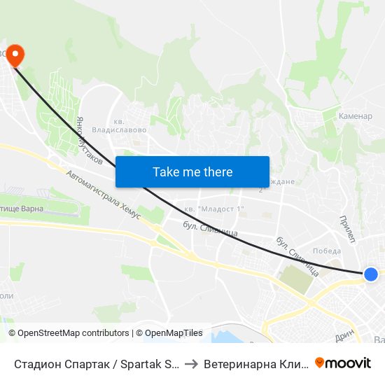 Стадион Спартак / Spartak Stadium to Ветеринарна Клиника map