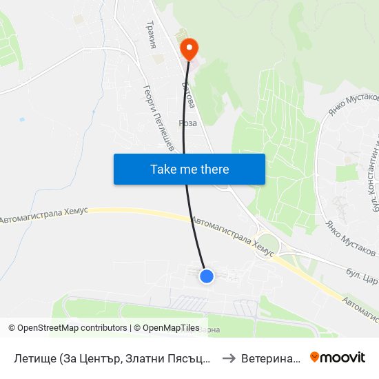 Летище  (За Център, Златни Пясъци) / Airport  (For Center, Golden Sands) to Ветеринарна Клиника map