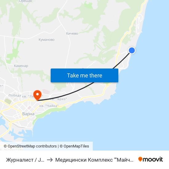 Журналист / Journalist to Медицински Комплекс ""Майчин Дом"" - Варна map