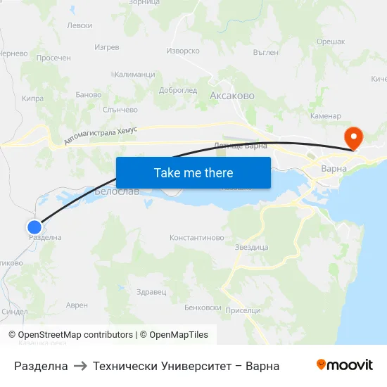 Разделна to Технически Университет – Варна map