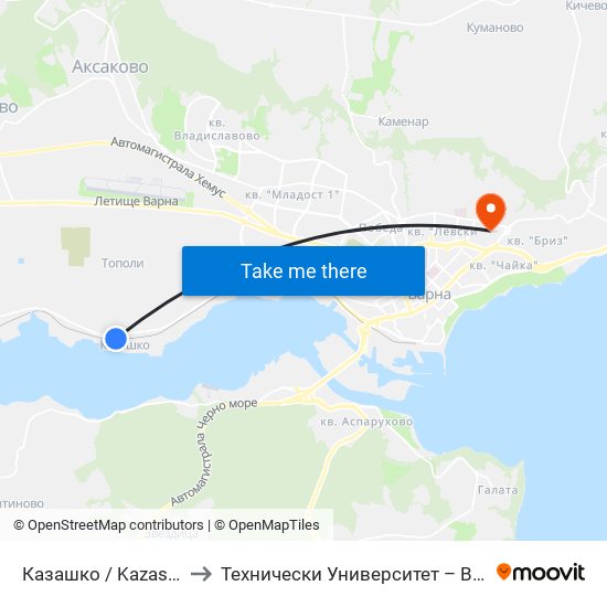 Казашко / Kazashko to Технически Университет – Варна map