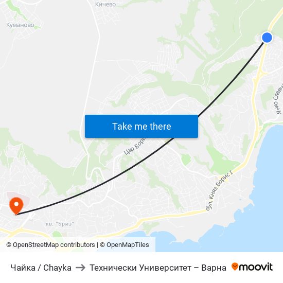 Чайка / Chayka to Технически Университет – Варна map