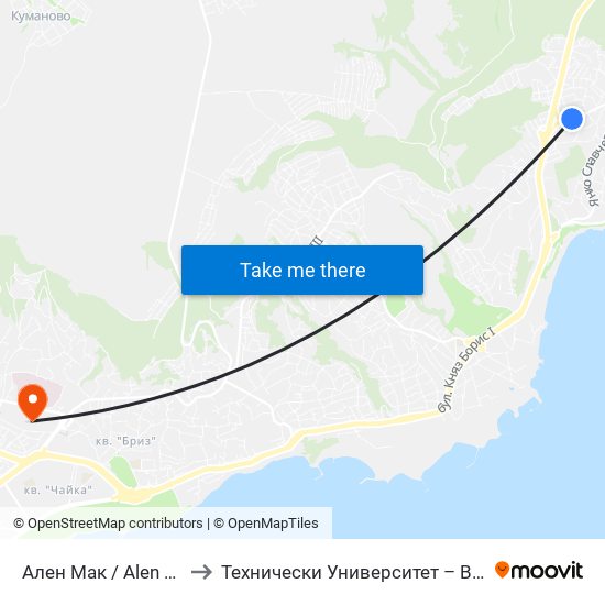 Ален Мак / Alen Mak to Технически Университет – Варна map