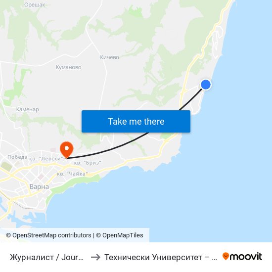 Журналист / Journalist to Технически Университет – Варна map