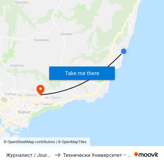 Журналист / Journalist to Технически Университет – Варна map