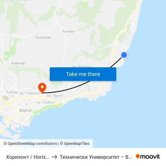 Хоризонт / Horizont to Технически Университет – Варна map
