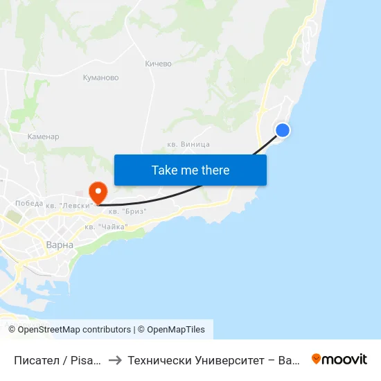 Писател / Pisatel to Технически Университет – Варна map