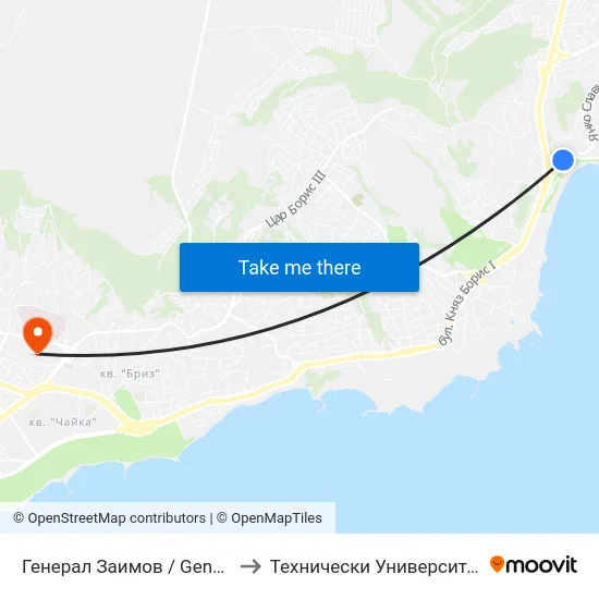 Генерал Заимов / General Zaimov to Технически Университет – Варна map