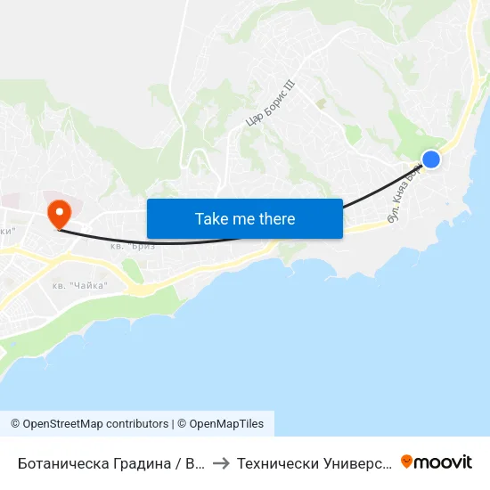 Ботаническа Градина / Botanical Garden to Технически Университет – Варна map