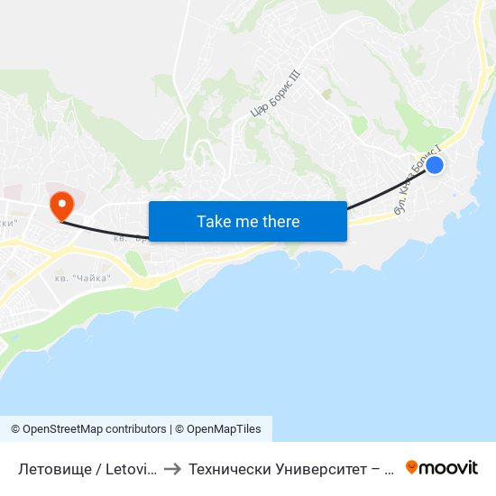 Летовище / Letovishte to Технически Университет – Варна map