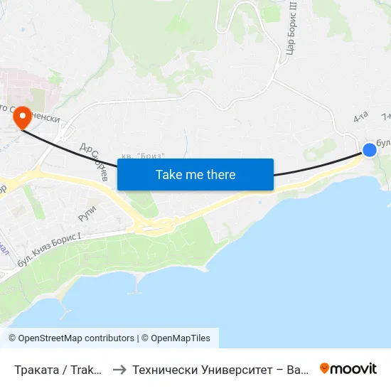Траката / Trakata to Технически Университет – Варна map