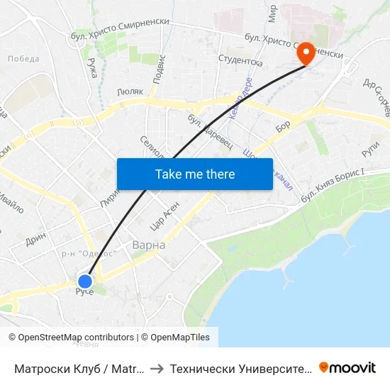 Матроски Клуб / Matroski Club to Технически Университет – Варна map