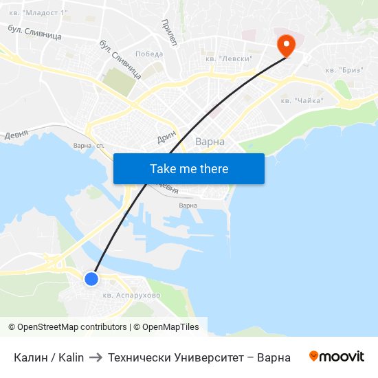 Калин / Kalin to Технически Университет – Варна map