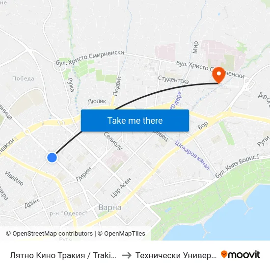 Лятно Кино Тракия / Trakiya Summer Cinema to Технически Университет – Варна map
