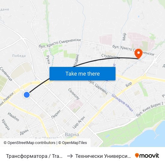 Трансформатора / Transformatora to Технически Университет – Варна map