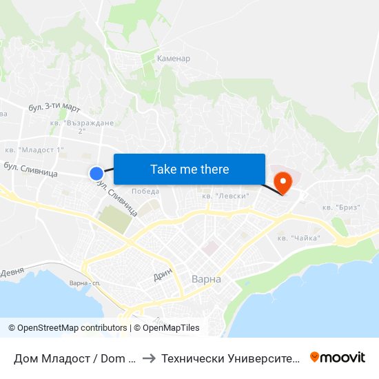 Дом Младост / Dom Mladost to Технически Университет – Варна map