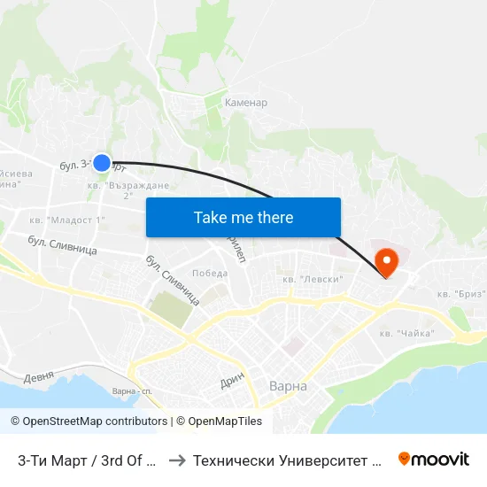 3-Ти Март / 3rd Of March to Технически Университет – Варна map