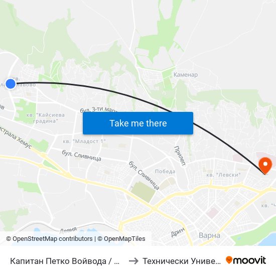 Капитан Петко Войвода / Captain Petko Voyvoda to Технически Университет – Варна map