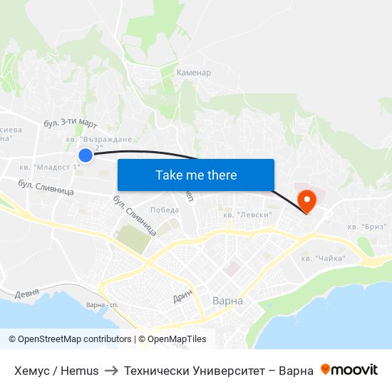 Хемус / Hemus to Технически Университет – Варна map