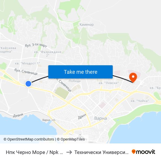 Нпк Черно Море / Npk Cherno More to Технически Университет – Варна map