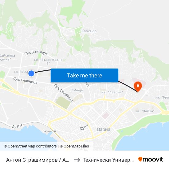 Антон Страшимиров / Anton Strashimirov to Технически Университет – Варна map