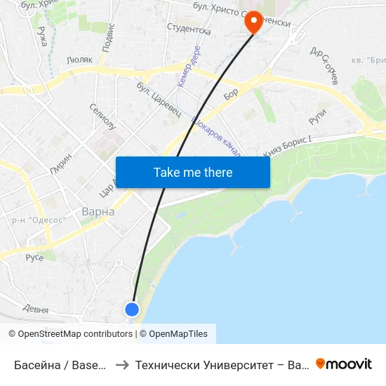 Басейна / Baseyna to Технически Университет – Варна map
