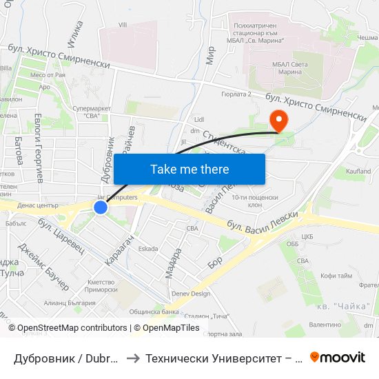 Дубровник / Dubrovnik to Технически Университет – Варна map