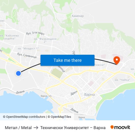 Метал / Metal to Технически Университет – Варна map