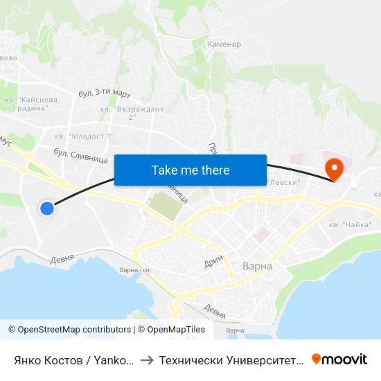 Янко Костов / Yanko Kostov to Технически Университет – Варна map