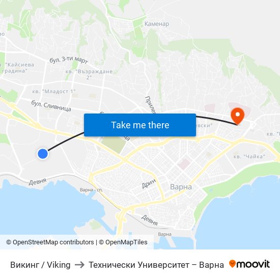 Викинг / Viking to Технически Университет – Варна map