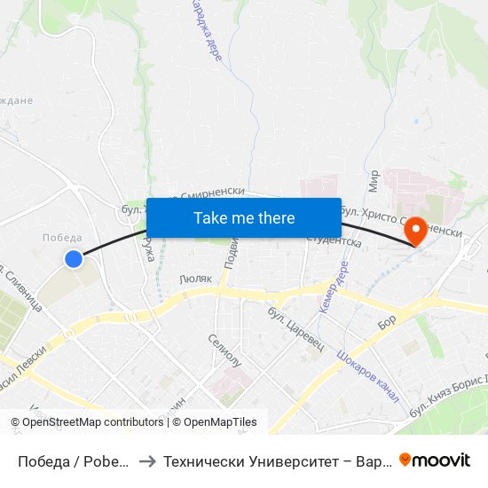 Победа / Pobeda to Технически Университет – Варна map